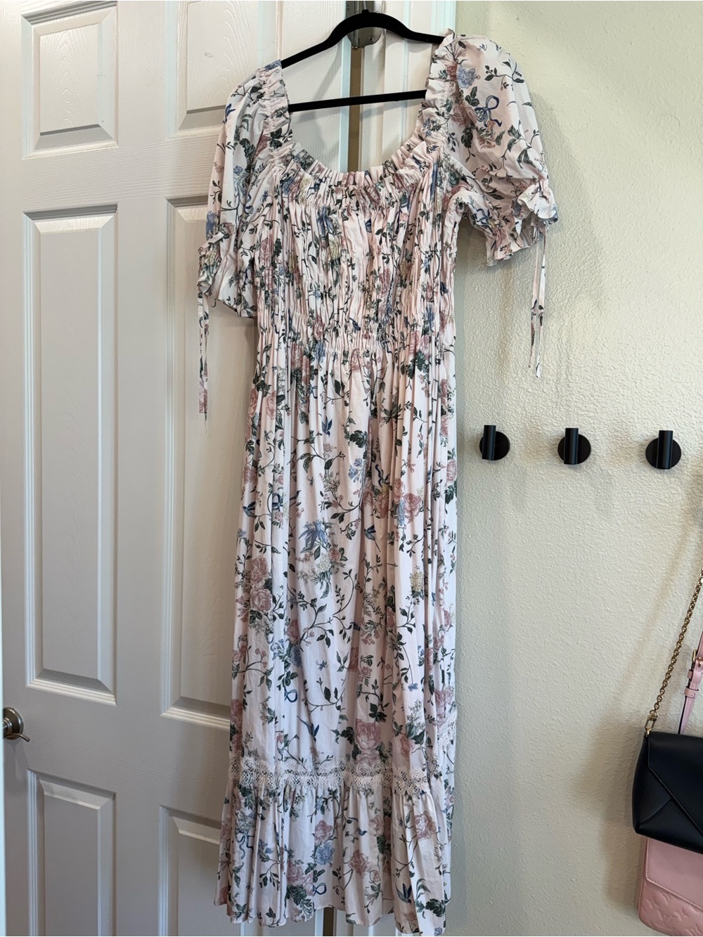 ANTONIO MELANI Blush Pink Floral Smocked Maxi Dress